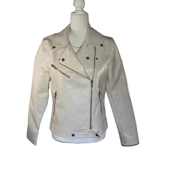 Nanette Lepore Jackets & Blazers - Nanette Lepore White Faux Leather MotoJacket Classic Design Size 10